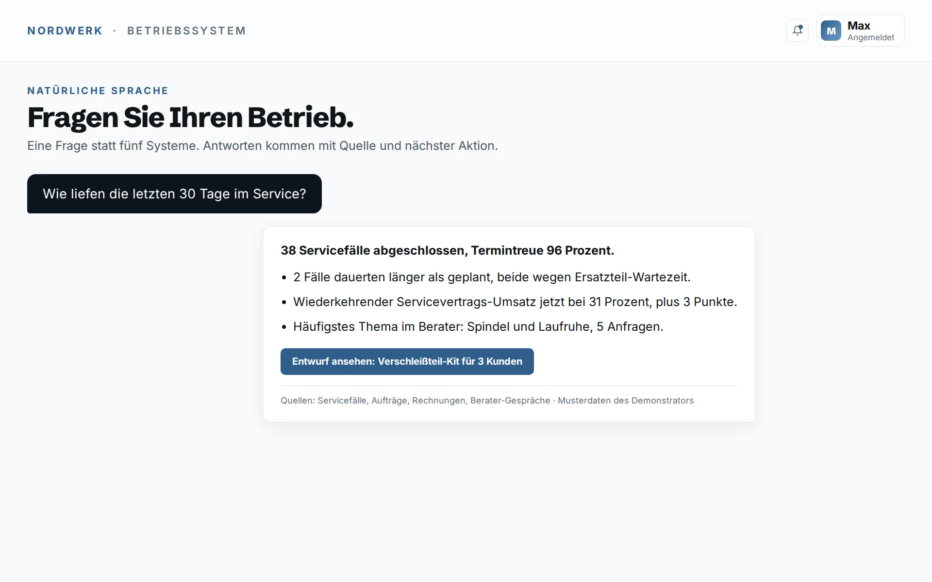 Betriebssystem, Fragen Sie Ihren Betrieb. Beispieldaten.