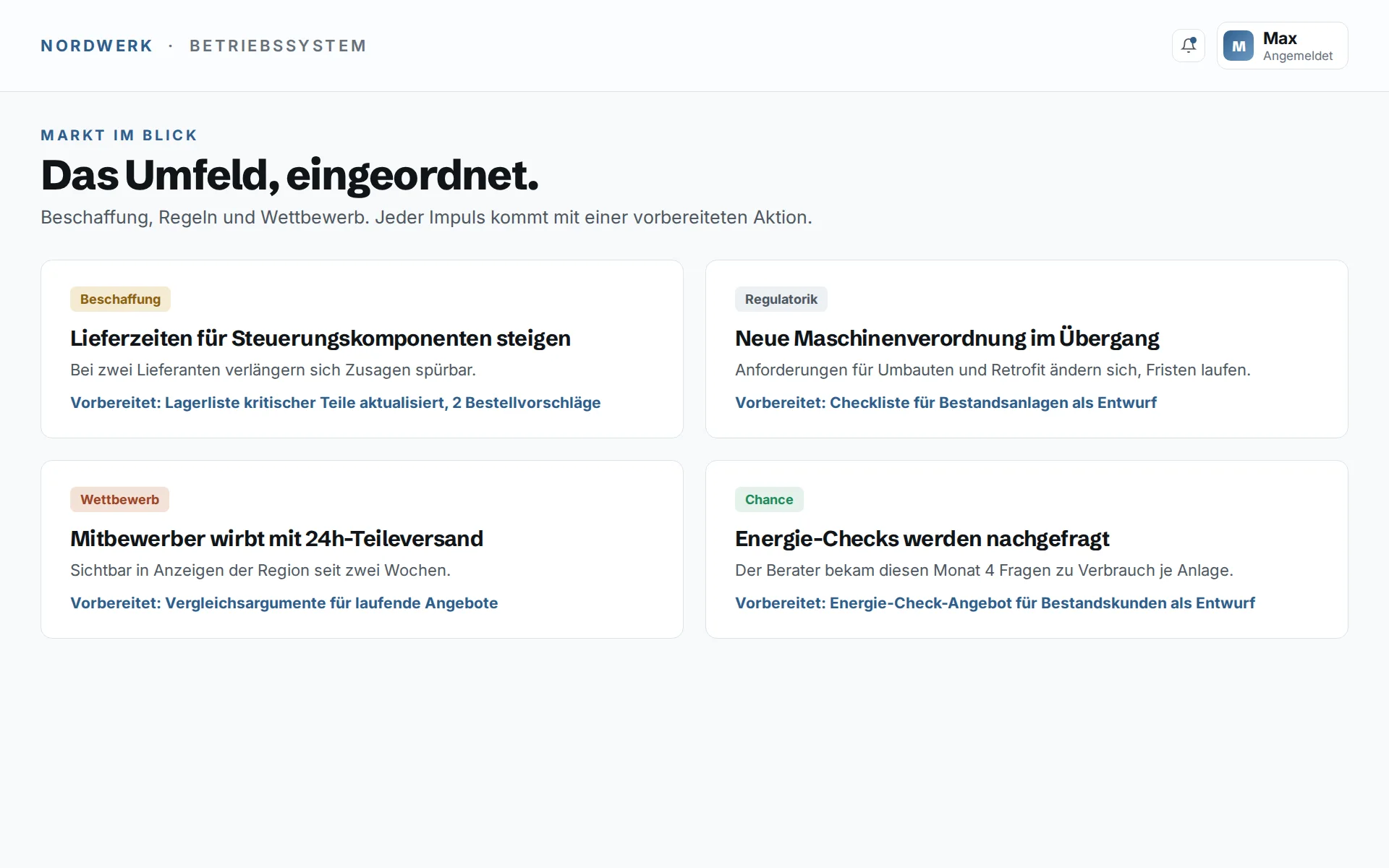 Betriebssystem, Das Framework beobachtet das Umfeld für Sie. Beispieldaten.