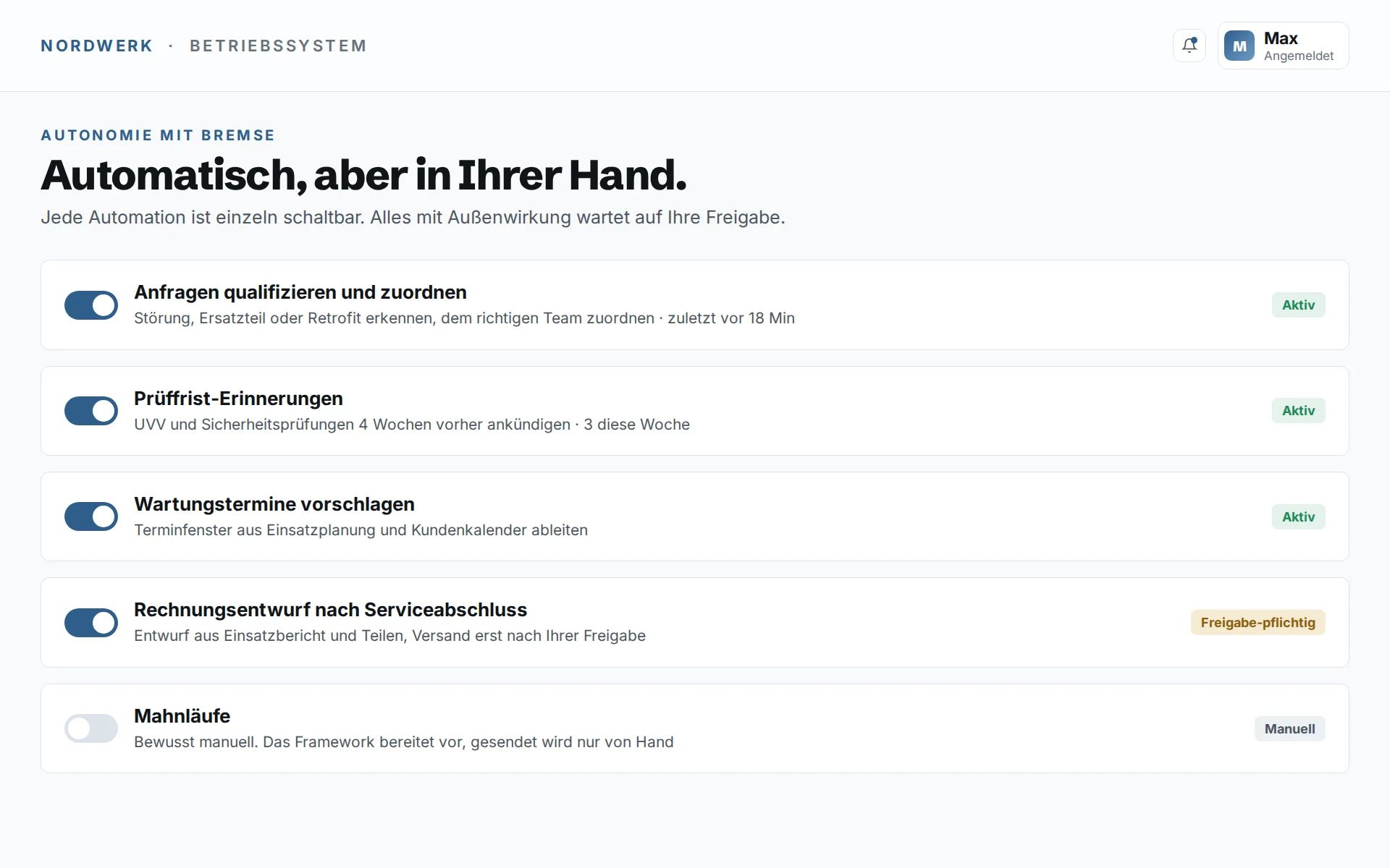 Betriebssystem, Automatisch, aber in Ihrer Hand. Beispieldaten.